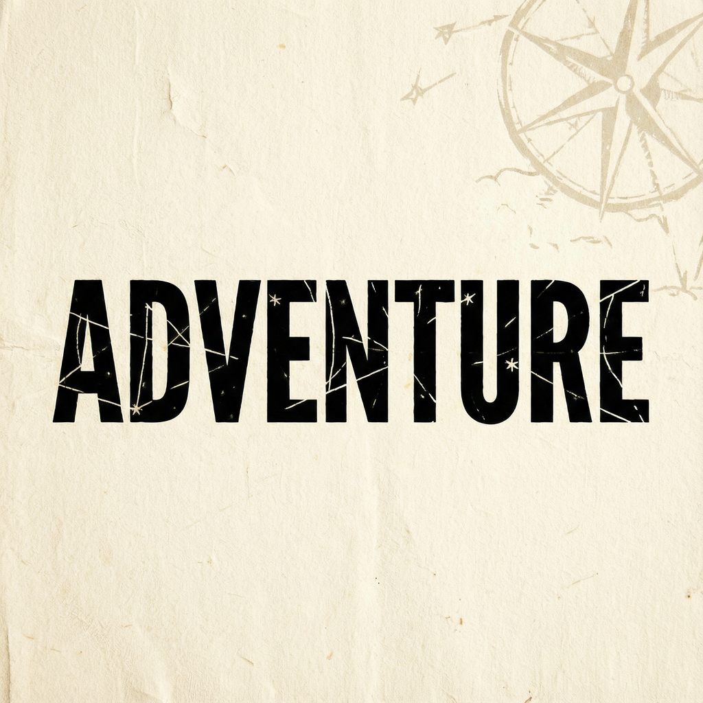 The word 'ADVENTURE' in big bold letters centered on a plain