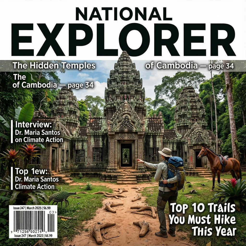 A magazine cover titled 'NATIONAL EXPLORER' with cover lines