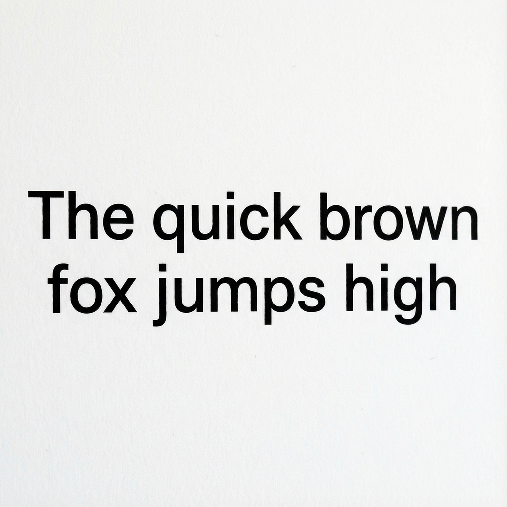 The sentence 'The quick brown fox jumps high' in clean black