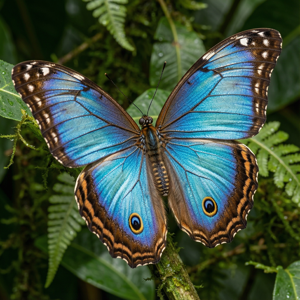 A Morpho menelaus butterfly with accurate iridescent blue do