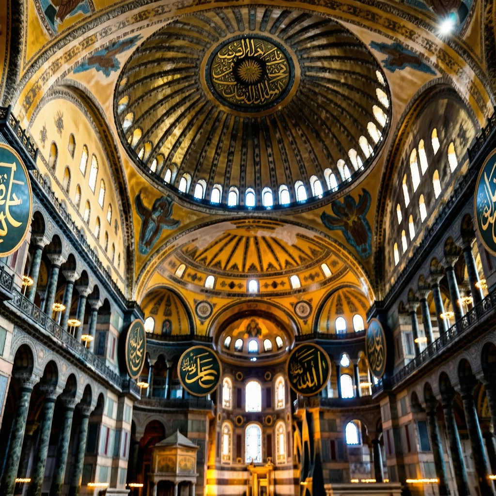 The Hagia Sophia interior showing the massive central dome, 