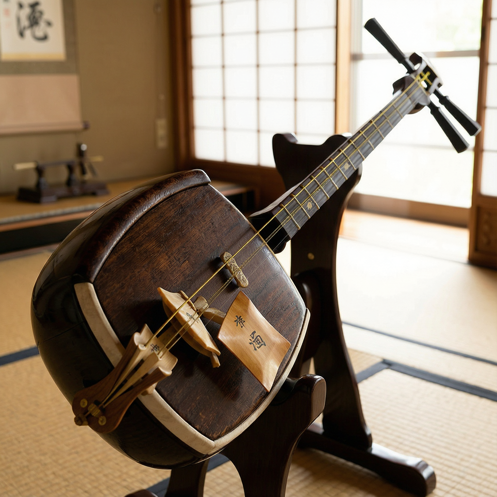 A traditional Japanese shamisen instrument with accurate thr