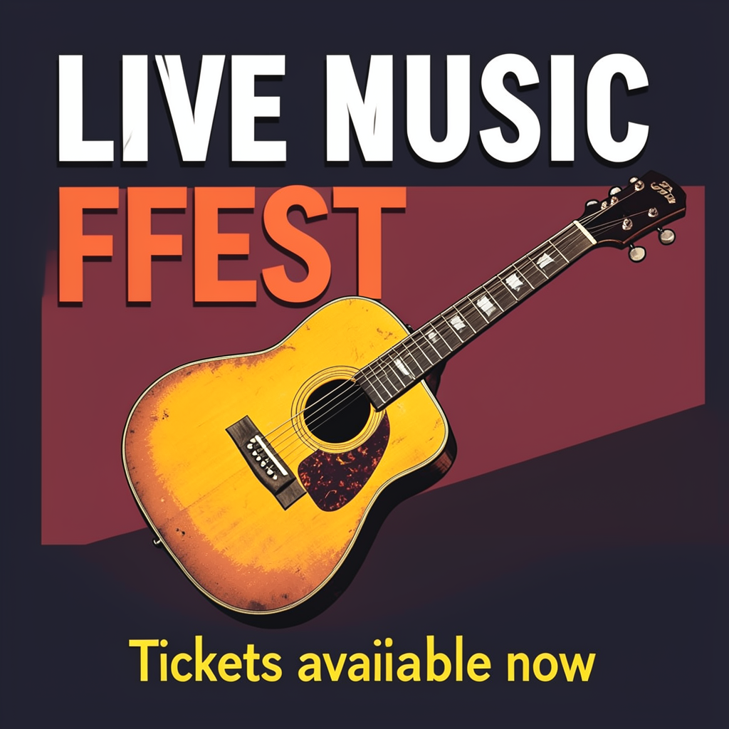 An event poster featuring a guitar illustration, the headlin