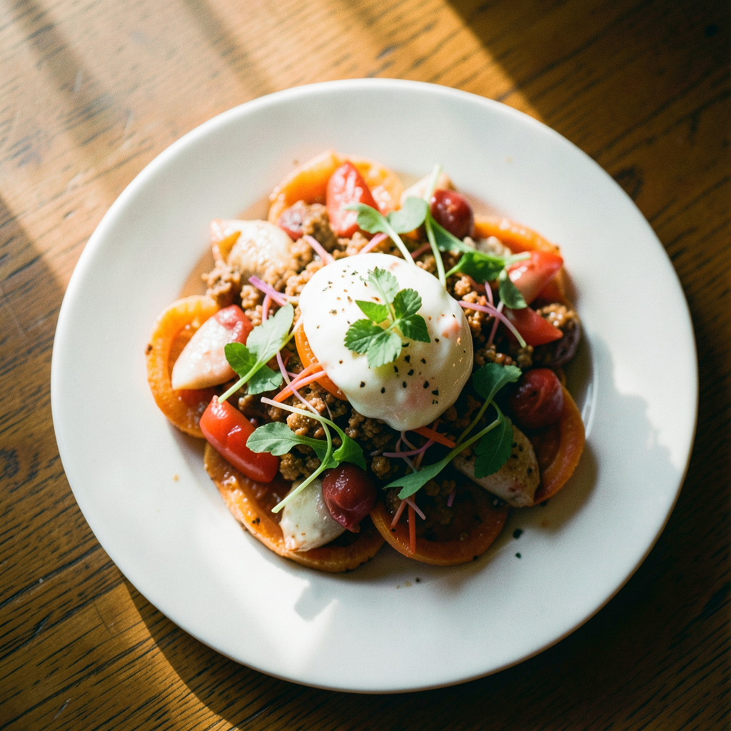 A food photograph shot from above at 35mm f/2.8 with natural