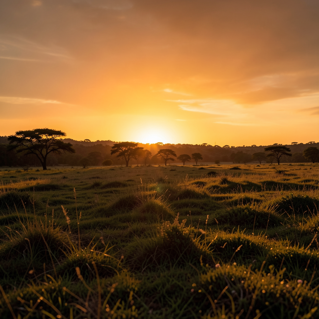 A landscape photograph bathed in golden hour light — long wa