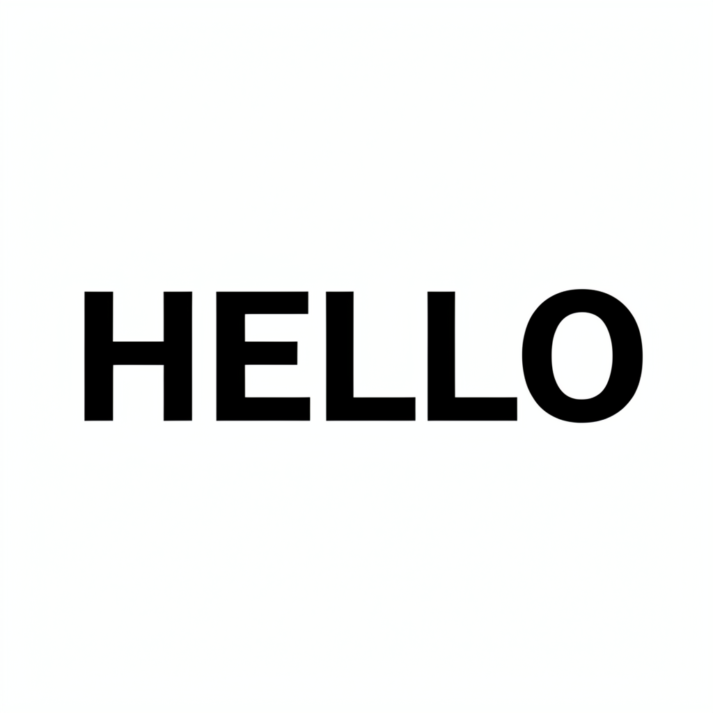 A single large word 'HELLO' centered on a white background