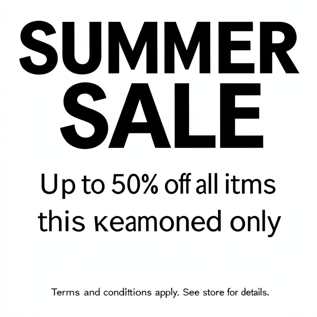 A poster with headline 'SUMMER SALE' in large bold text, bod