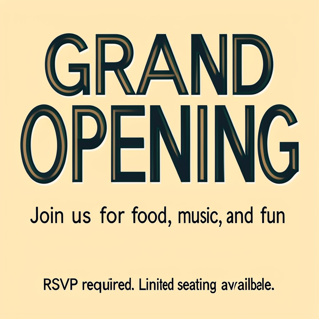 A flyer with large title 'GRAND OPENING', subtitle 'Join us 
