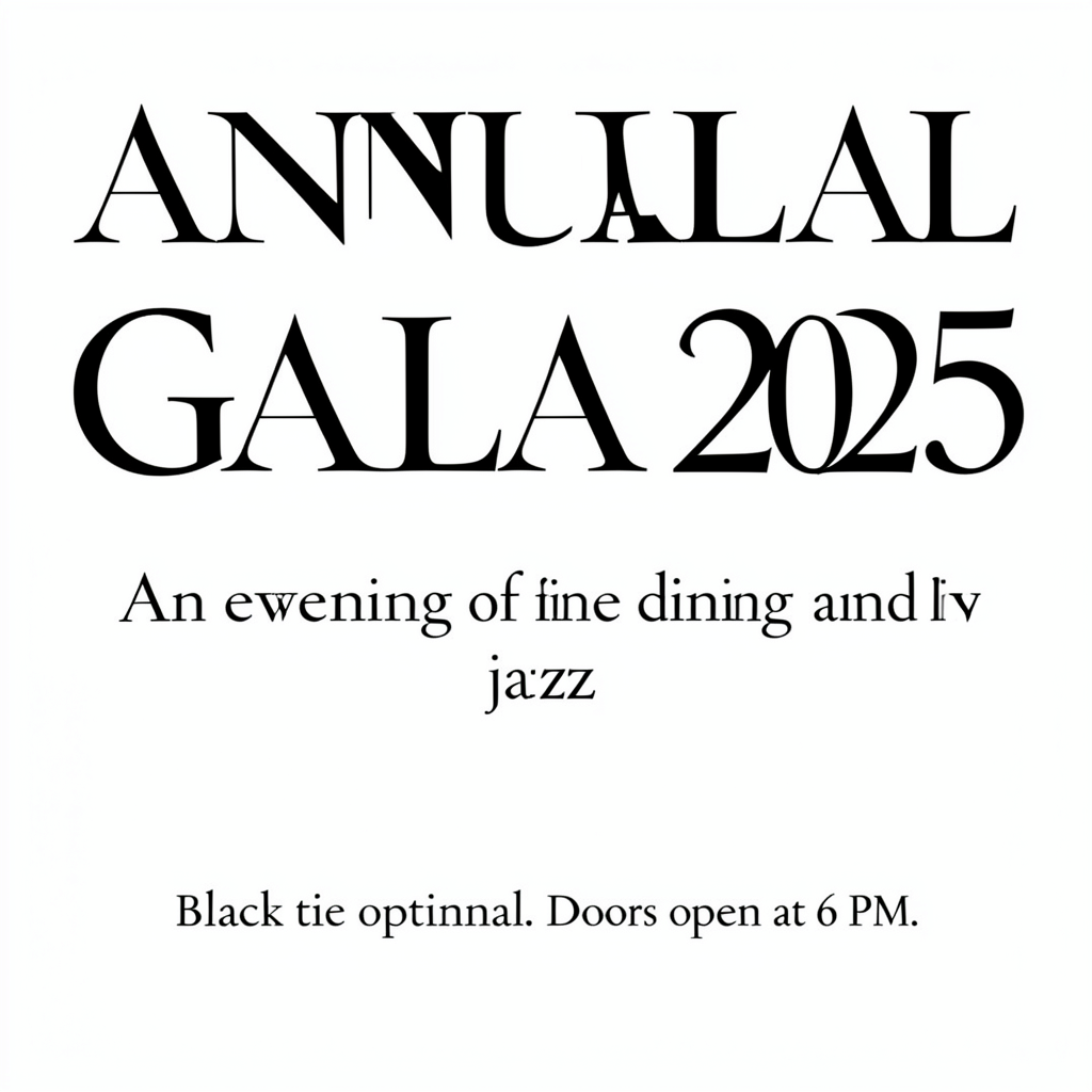 An event banner with headline 'ANNUAL GALA 2025' at the top 