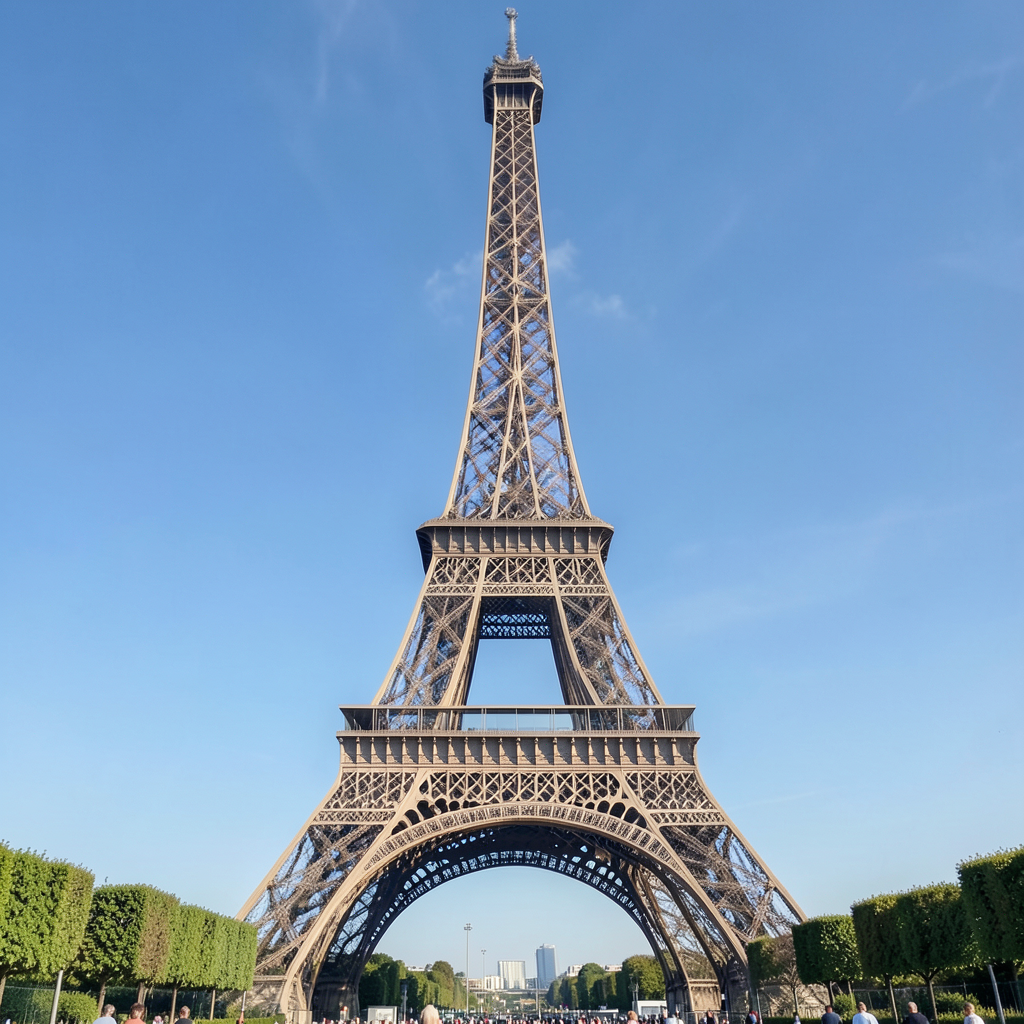 The Eiffel Tower in Paris on a clear day, architecturally ac