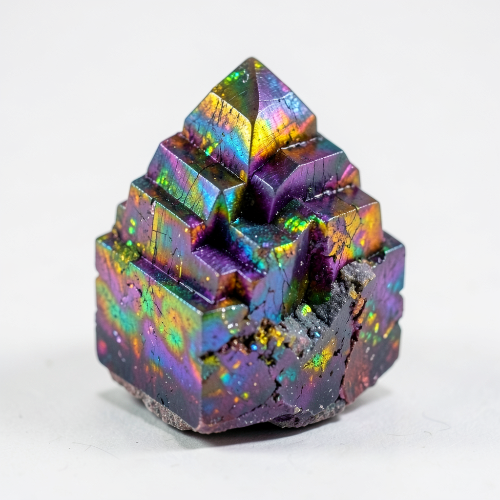 A specimen of bismuth crystal showing accurate iridescent ox