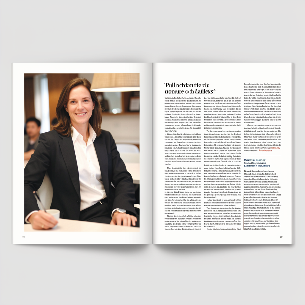 A magazine double-page spread with a left page containing a 