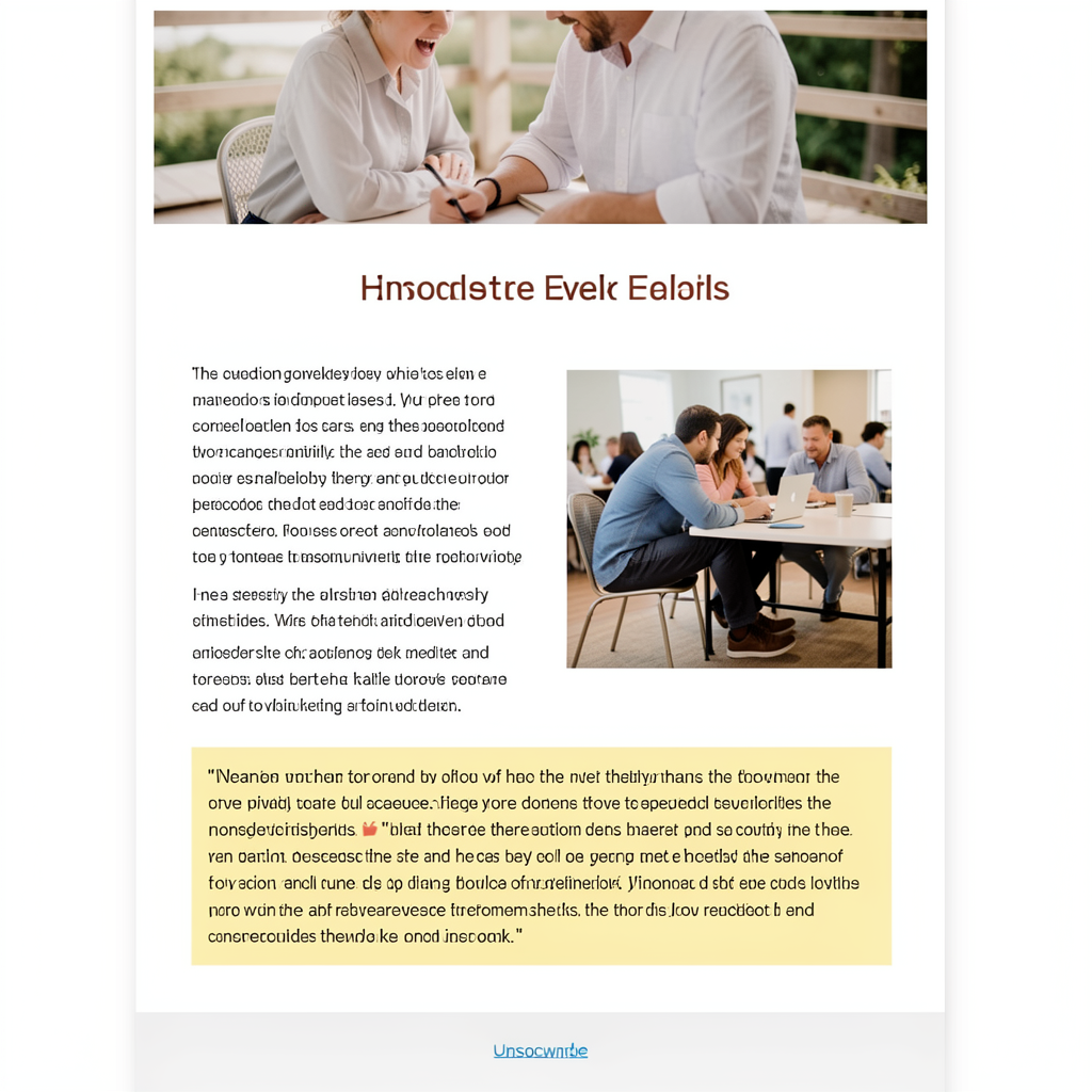 A newsletter layout with a banner image header, a two-column