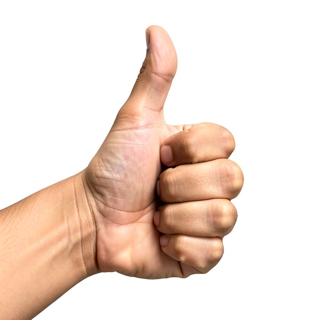 A hand giving a thumbs-up with four fingers curled and thumb