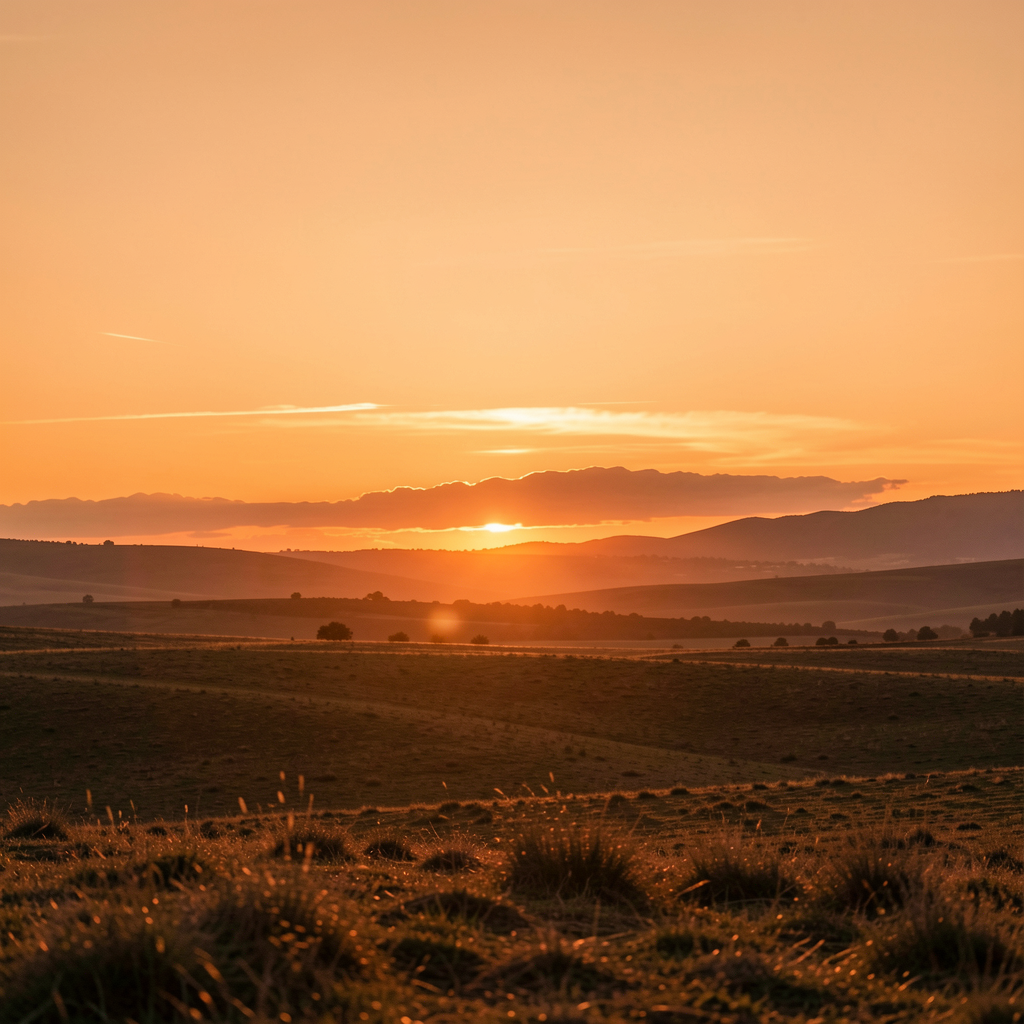 A landscape photograph bathed in golden hour light — long wa