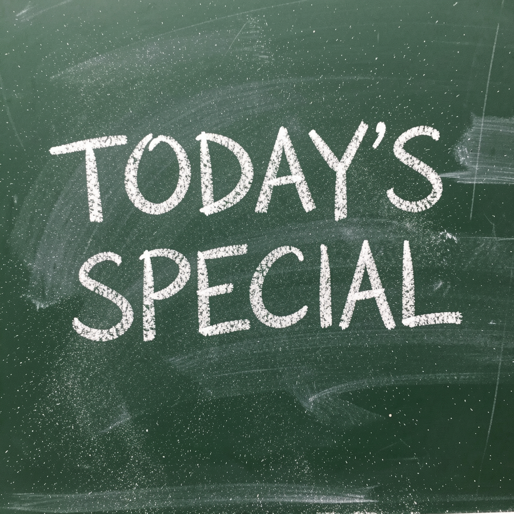The phrase 'TODAY'S SPECIAL' written in white chalk on a dar