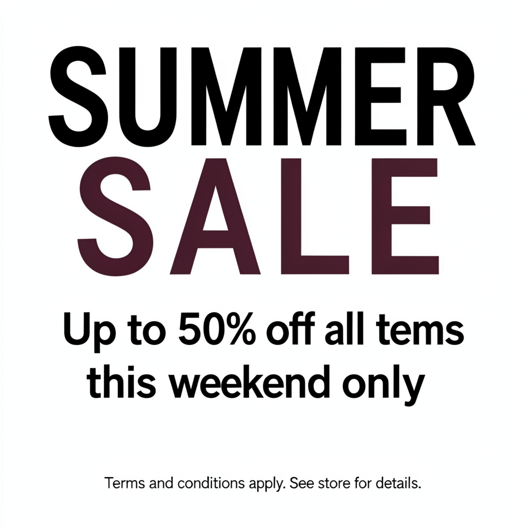 A poster with headline 'SUMMER SALE' in large bold text, bod