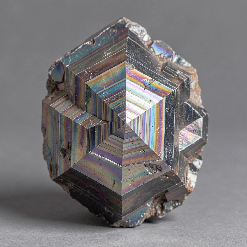 A specimen of bismuth crystal showing accurate iridescent ox
