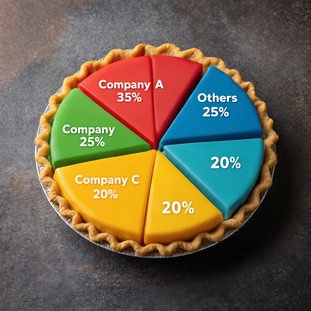 A pie chart showing market share: Company A 35%, Company B 2