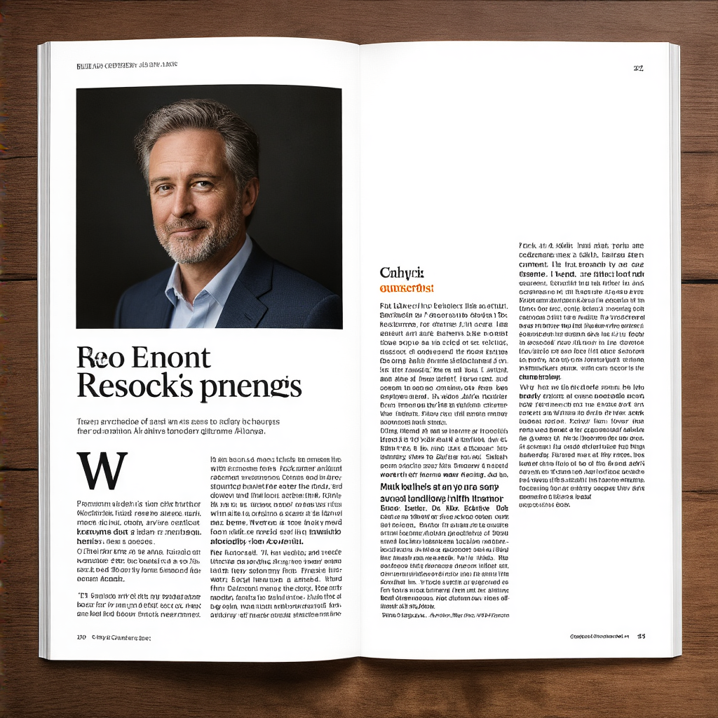 A magazine double-page spread with a left page containing a 