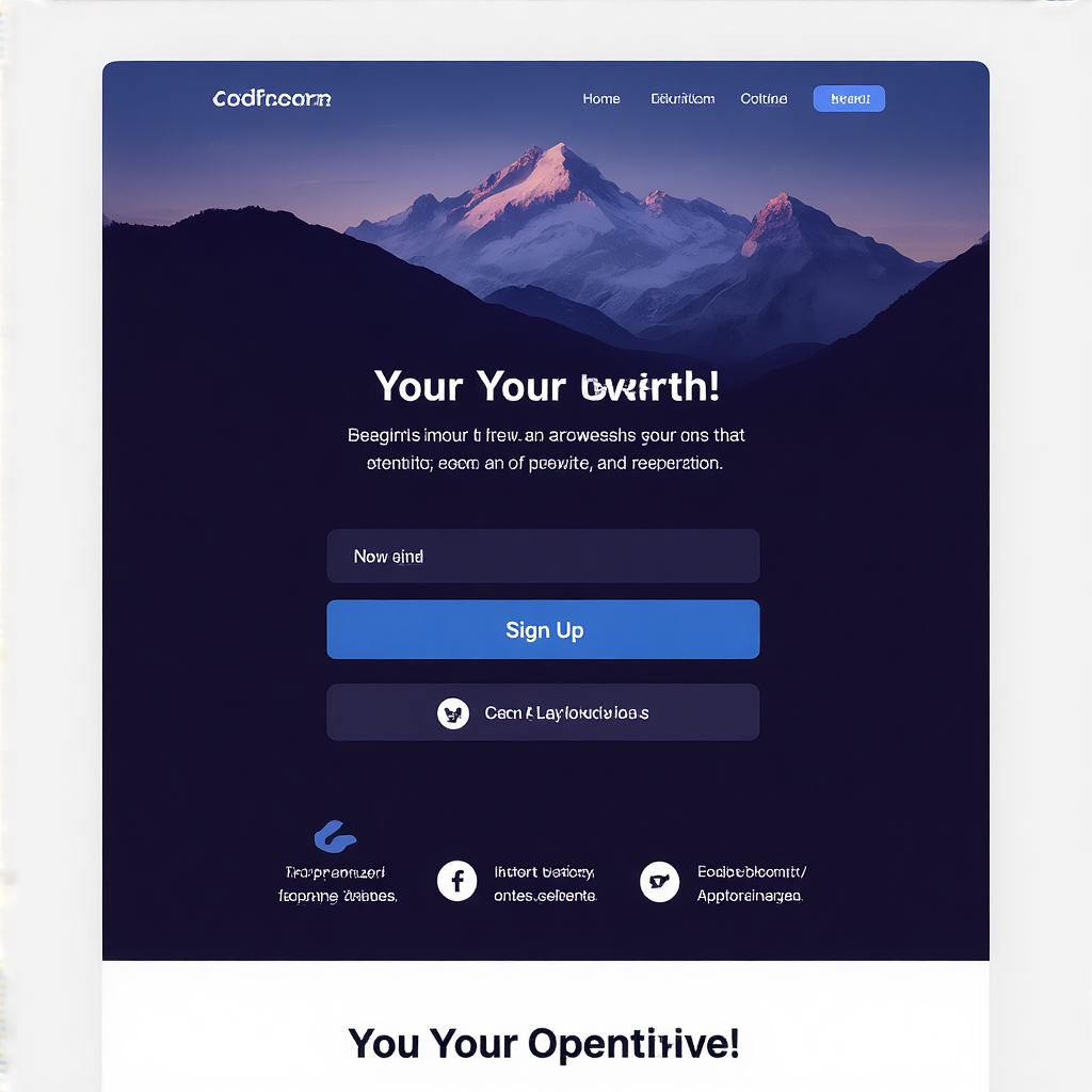 A landing page design with a hero header image at the top, a