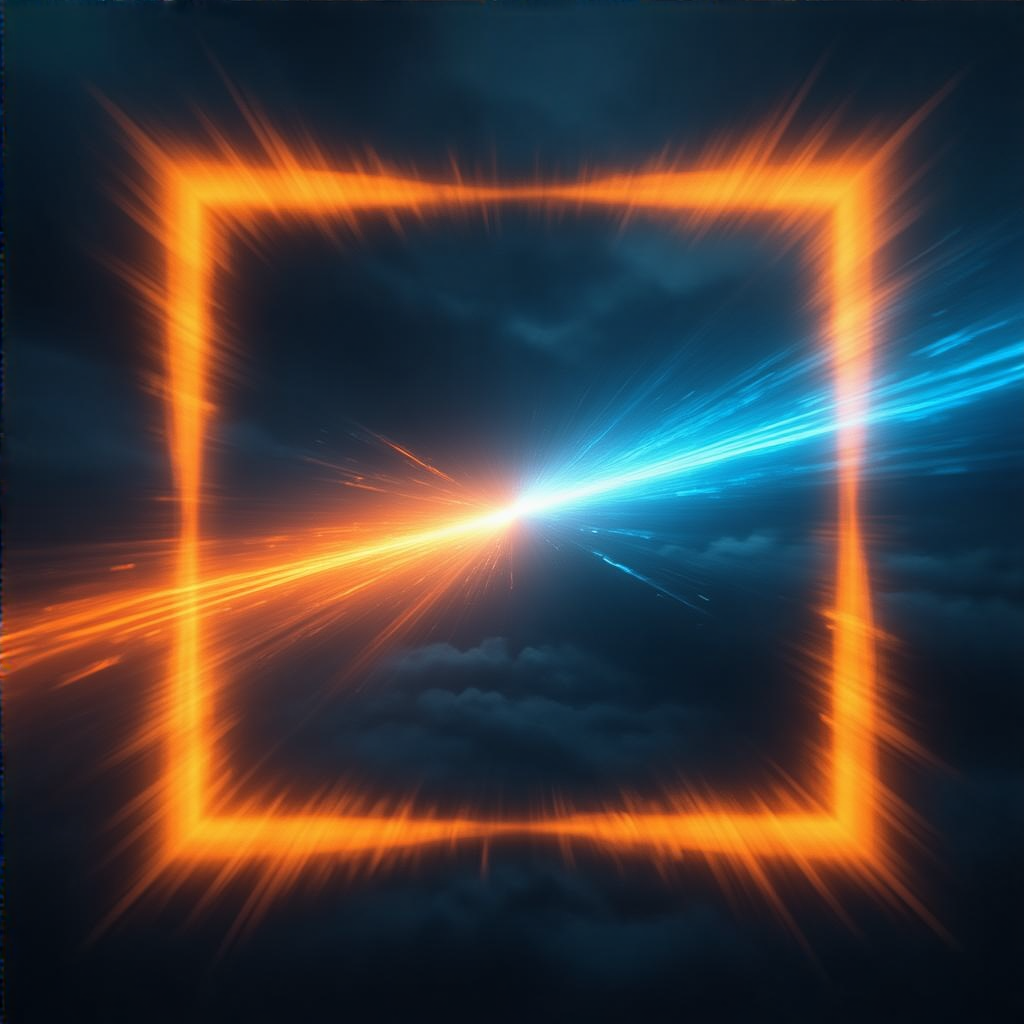 A cinematic frame with blue and orange anamorphic lens flare