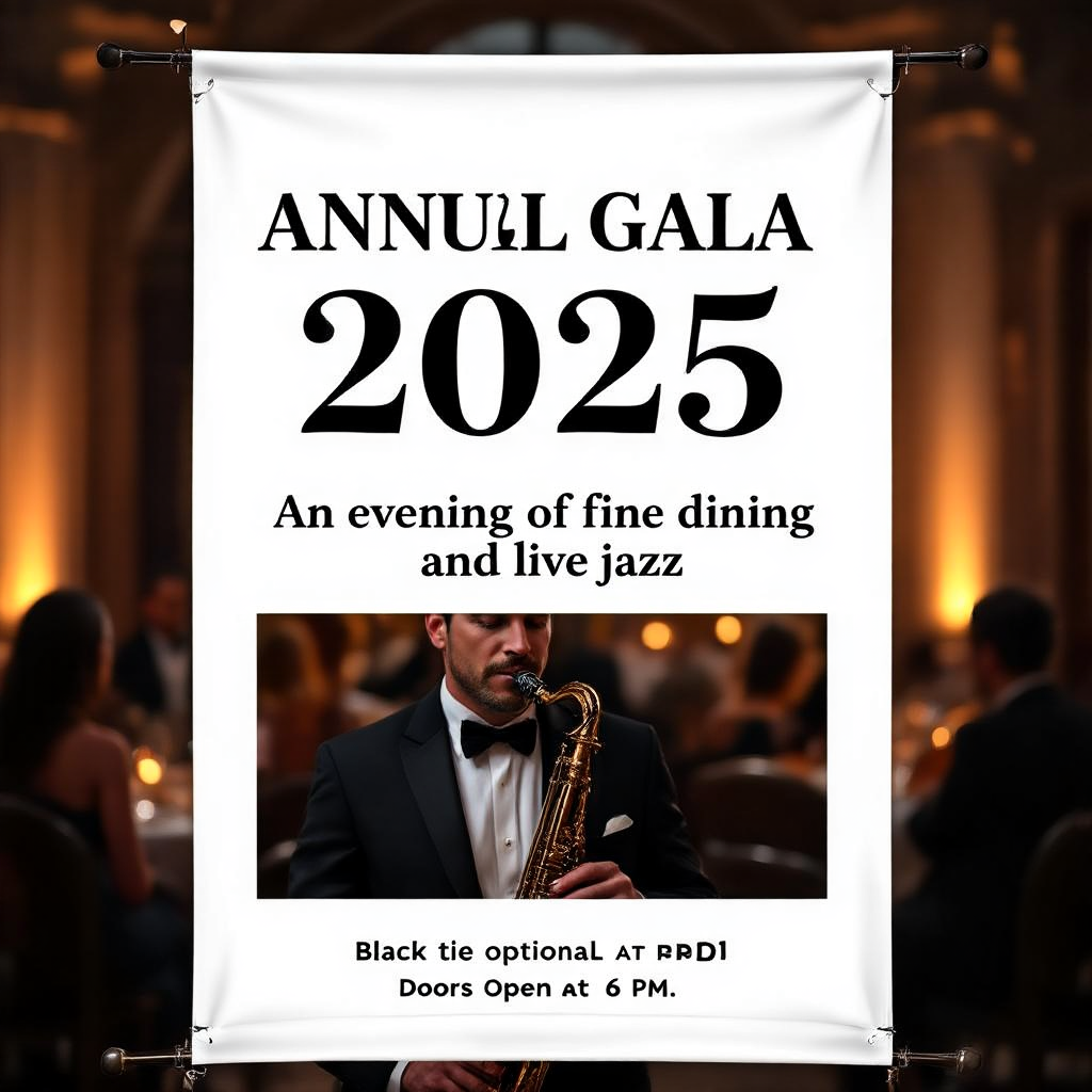 An event banner with headline 'ANNUAL GALA 2025' at the top 