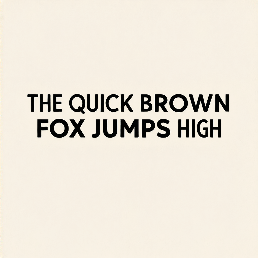 The sentence 'The quick brown fox jumps high' in clean black