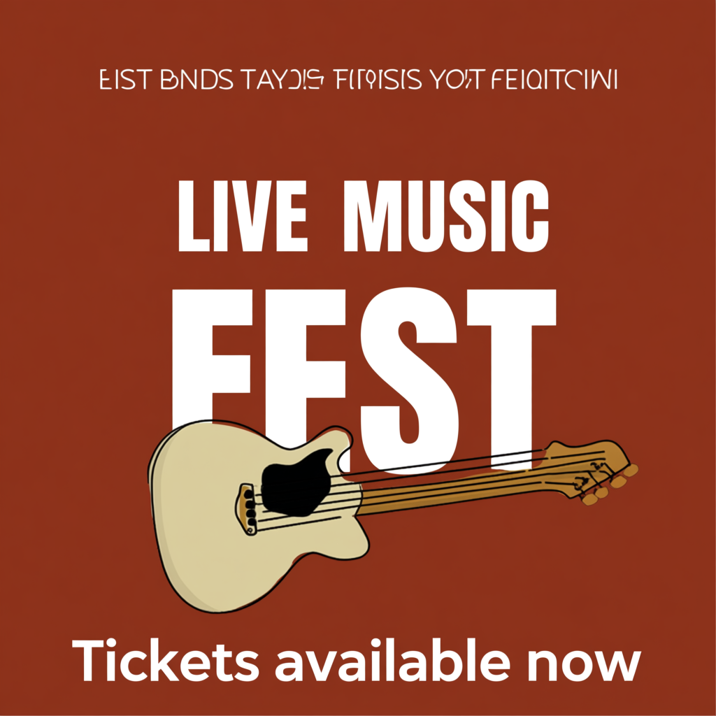 An event poster featuring a guitar illustration, the headlin