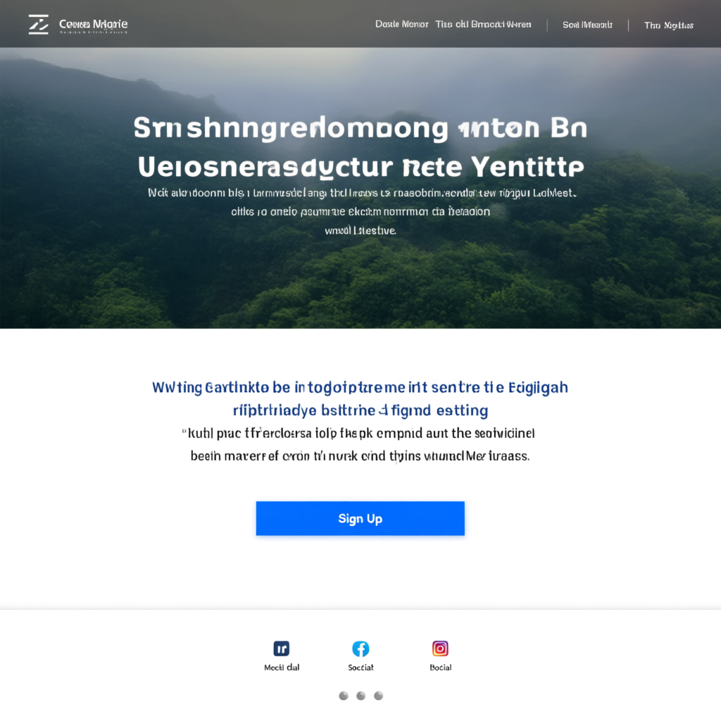 A landing page design with a hero header image at the top, a
