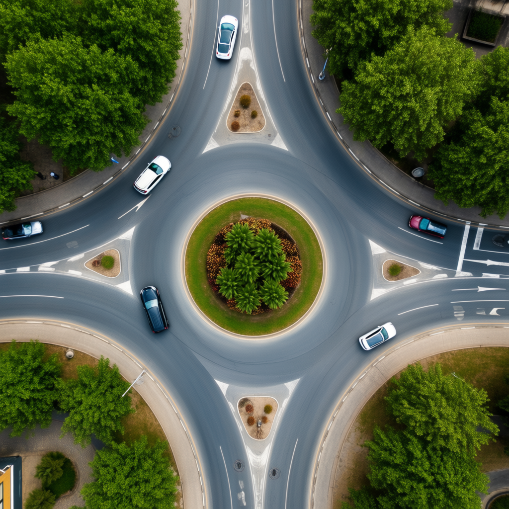 An aerial bird's-eye view looking straight down at a traffic