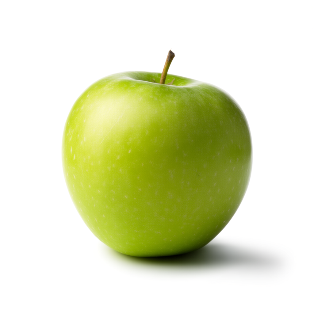 A ripe green apple on a seamless white background with soft 