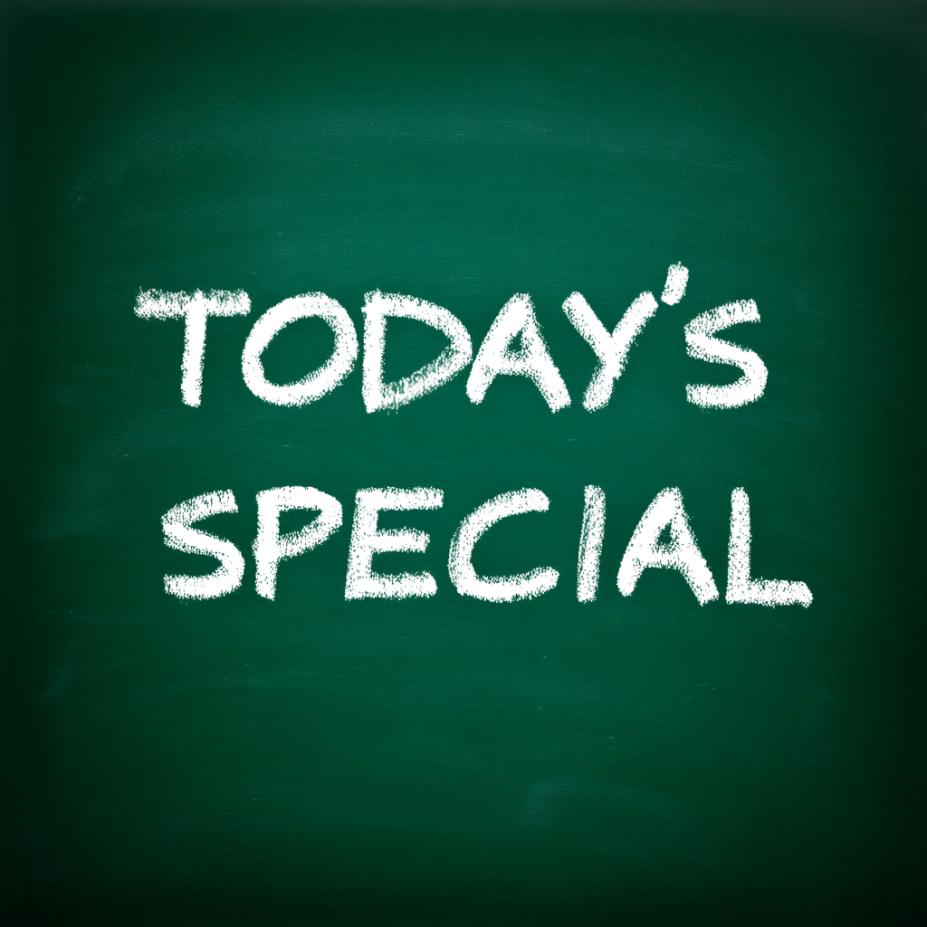 The phrase 'TODAY'S SPECIAL' written in white chalk on a dar
