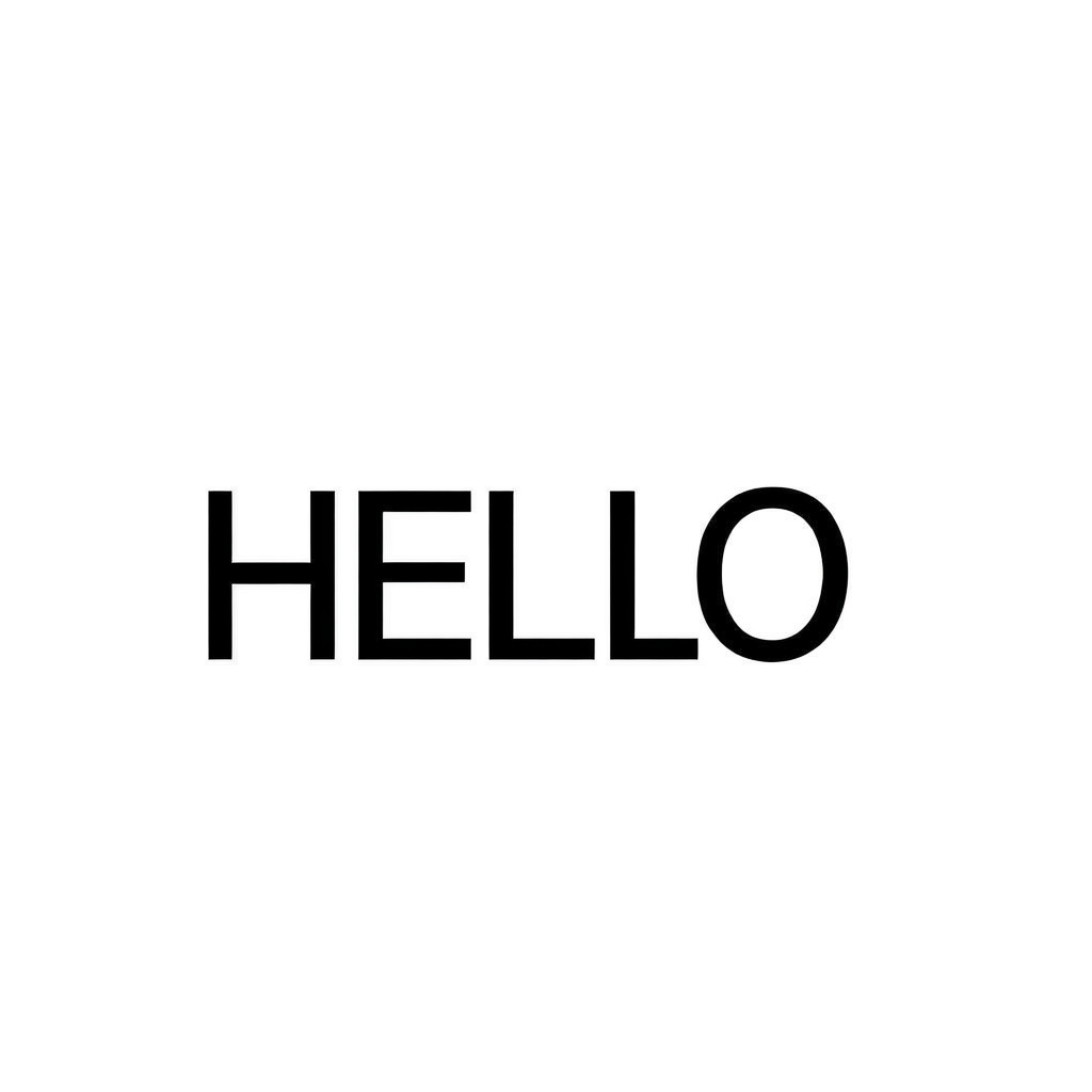 A single large word 'HELLO' centered on a white background