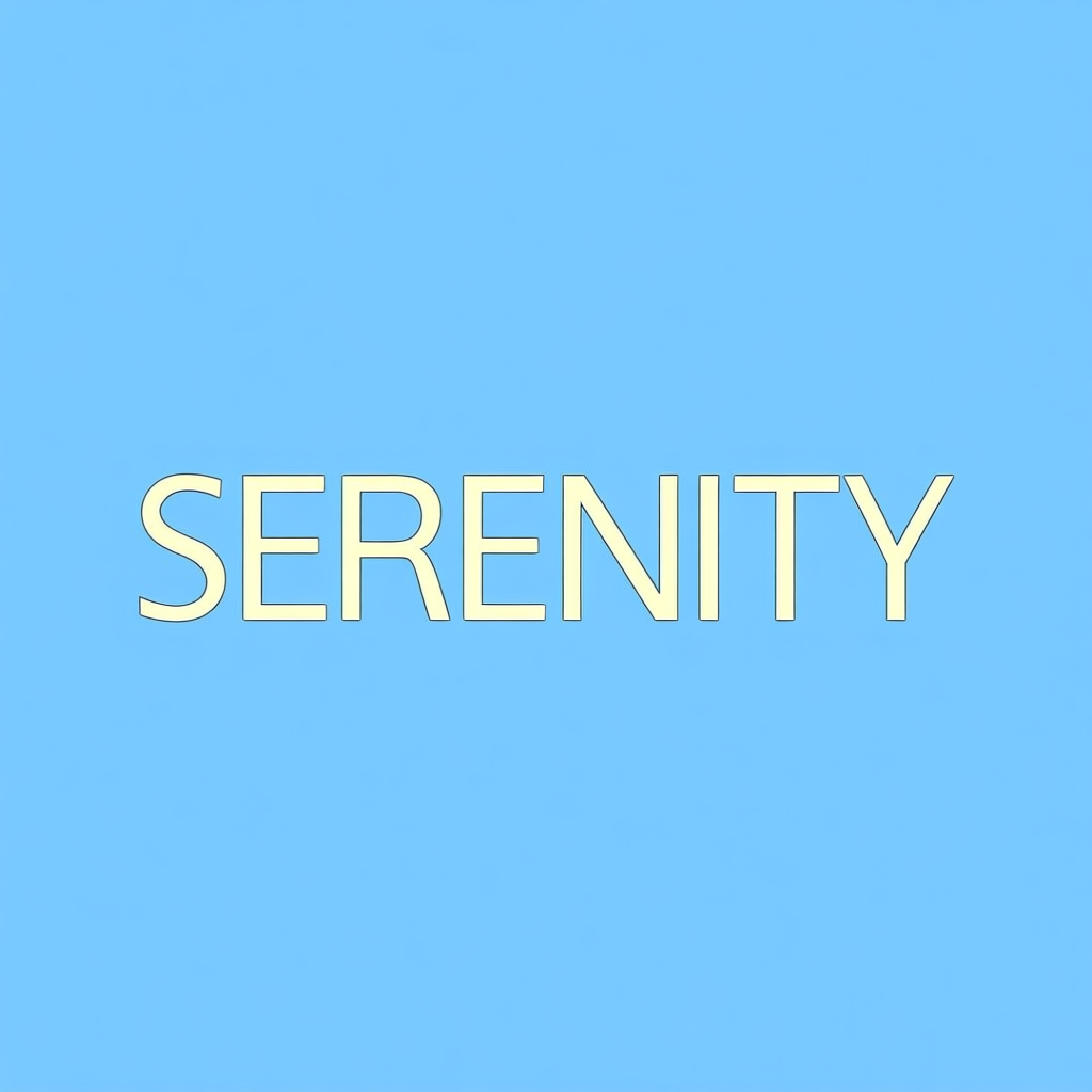 The word 'SERENITY' written large and centered on a solid li