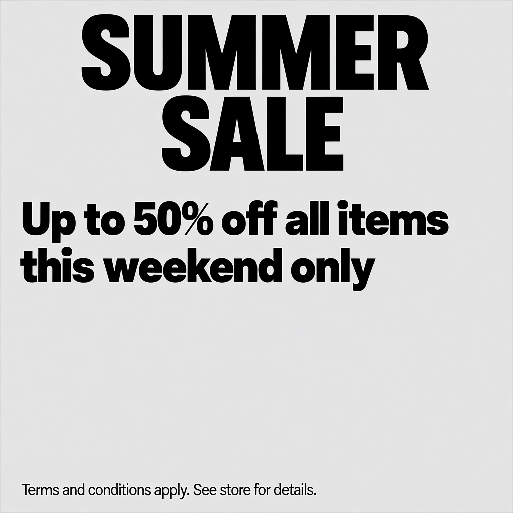 A poster with headline 'SUMMER SALE' in large bold text, bod