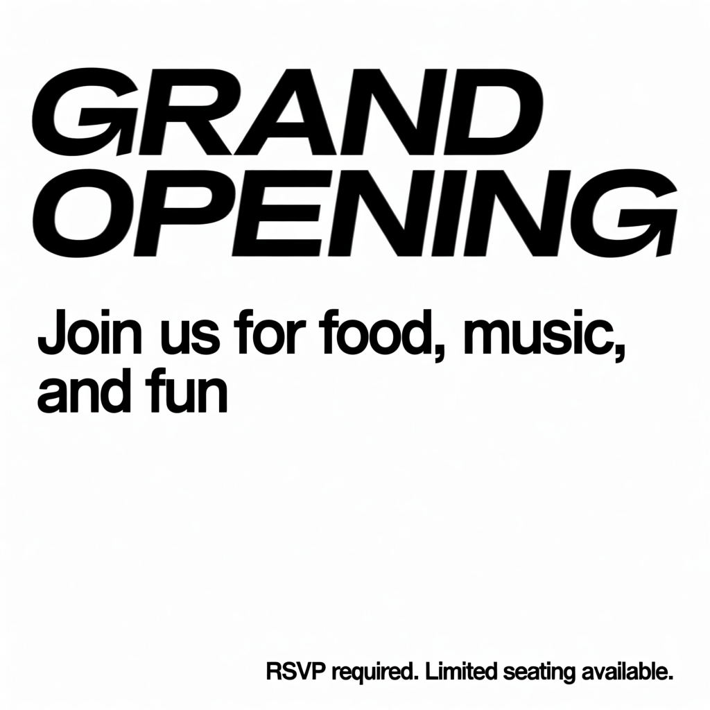 A flyer with large title 'GRAND OPENING', subtitle 'Join us 