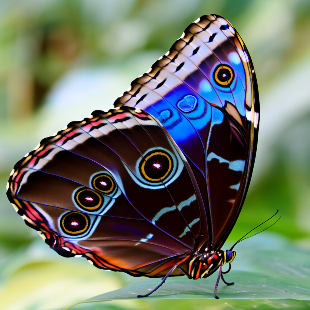 A Morpho menelaus butterfly with accurate iridescent blue do