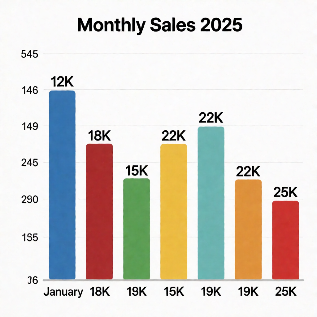 A bar chart showing monthly sales for January through June w