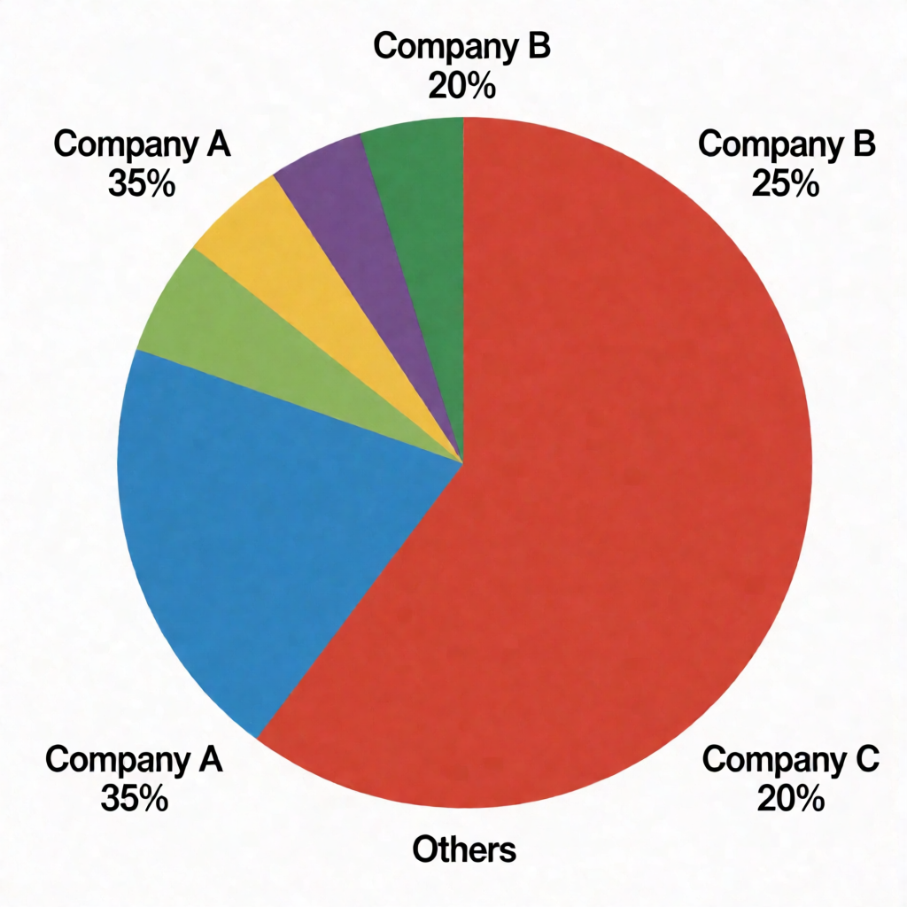 A pie chart showing market share: Company A 35%, Company B 2