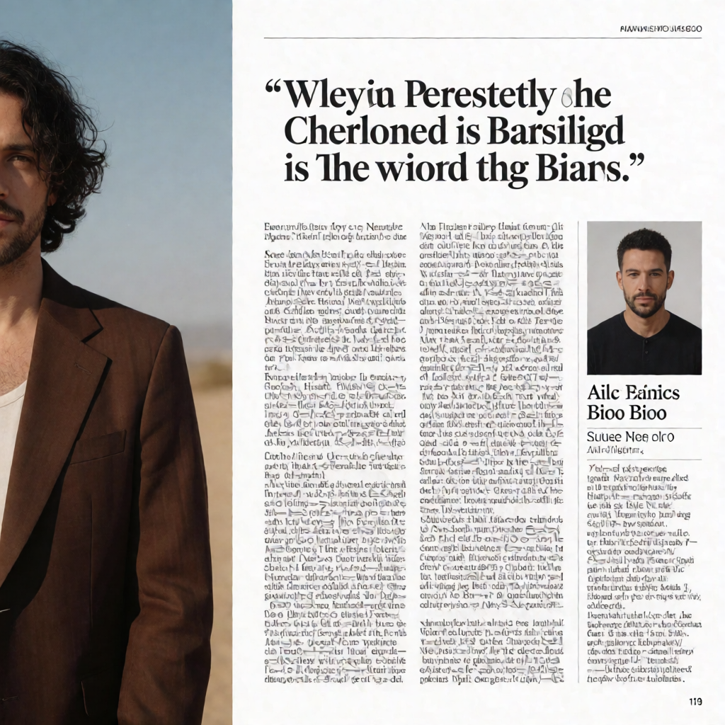 A magazine double-page spread with a left page containing a