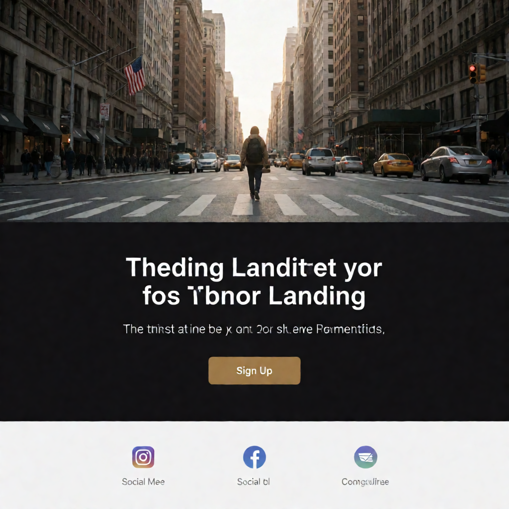 A landing page design with a hero header image at the top, a