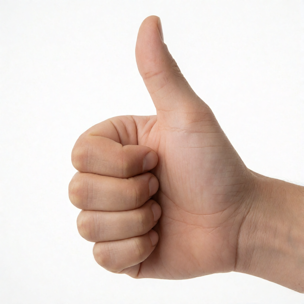 A hand giving a thumbs-up with four fingers curled and thumb