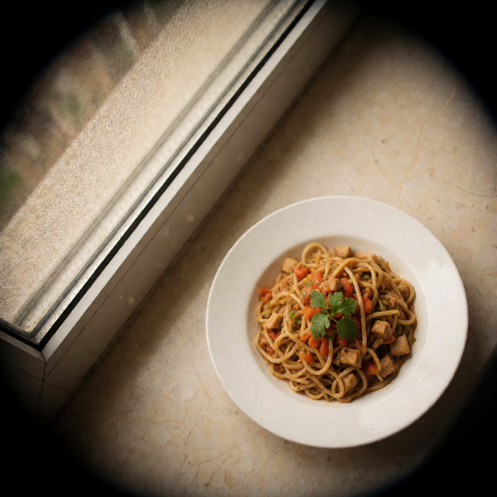 A food photograph shot from above at 35mm f/2.8 with natural