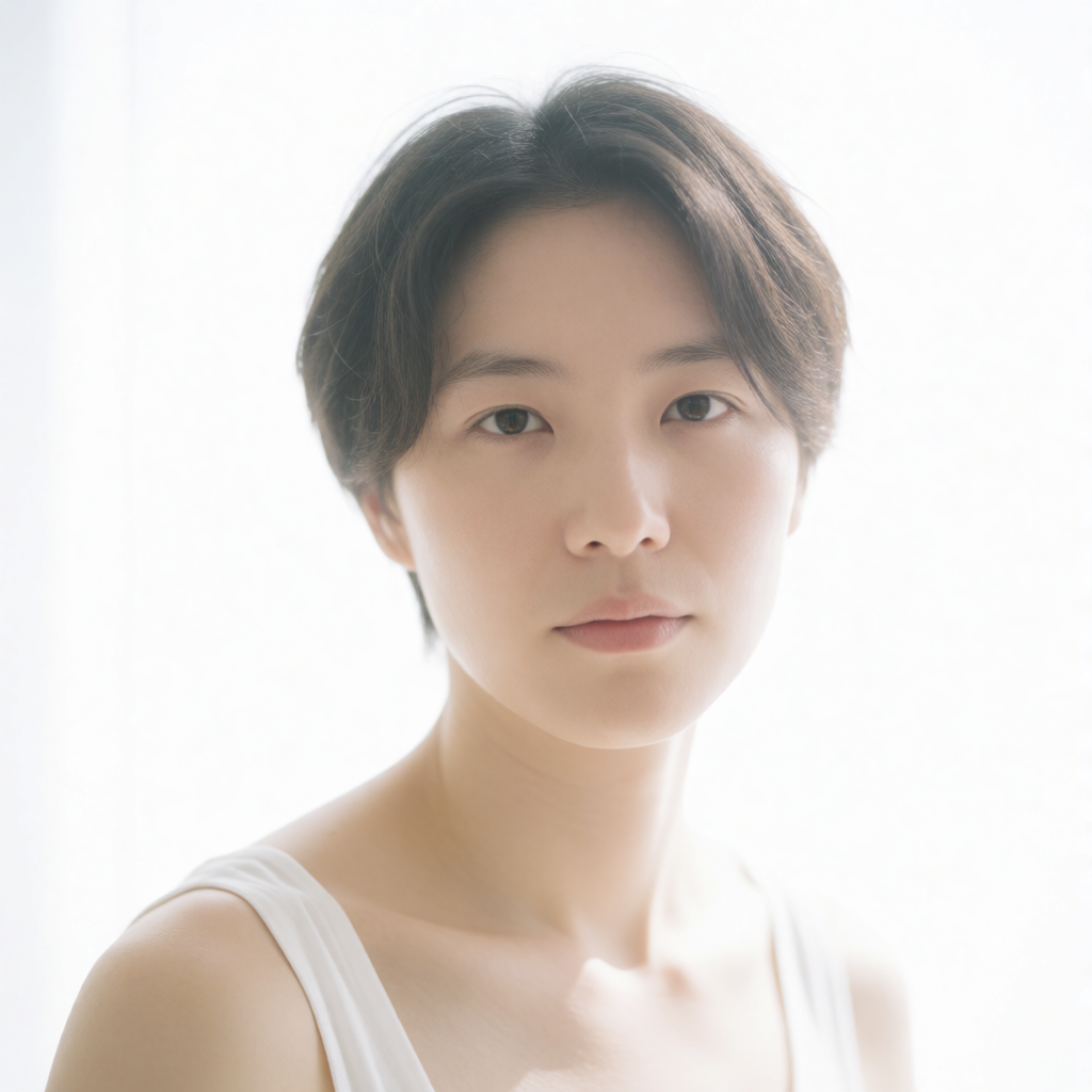 A high-key portrait of a person against a bright white backg