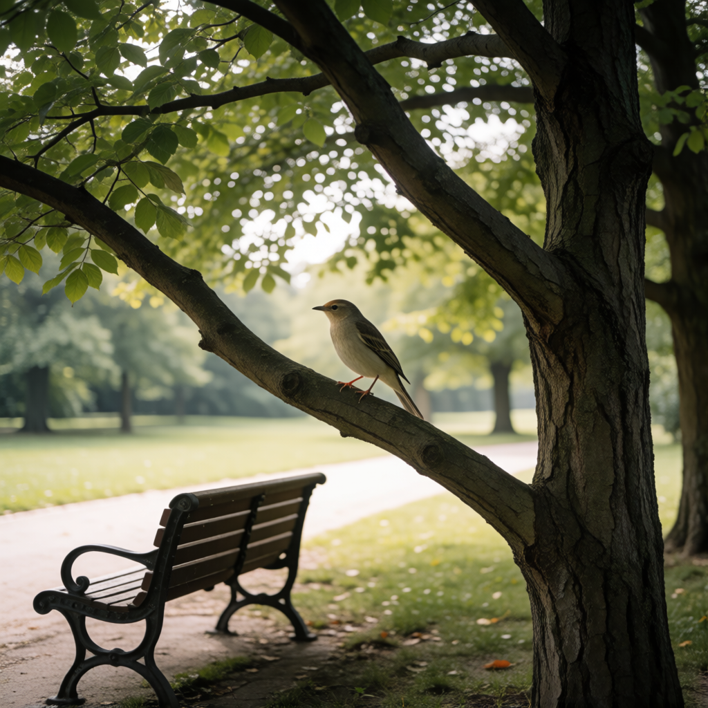 A bird perched on a branch, the branch extending from a tree
