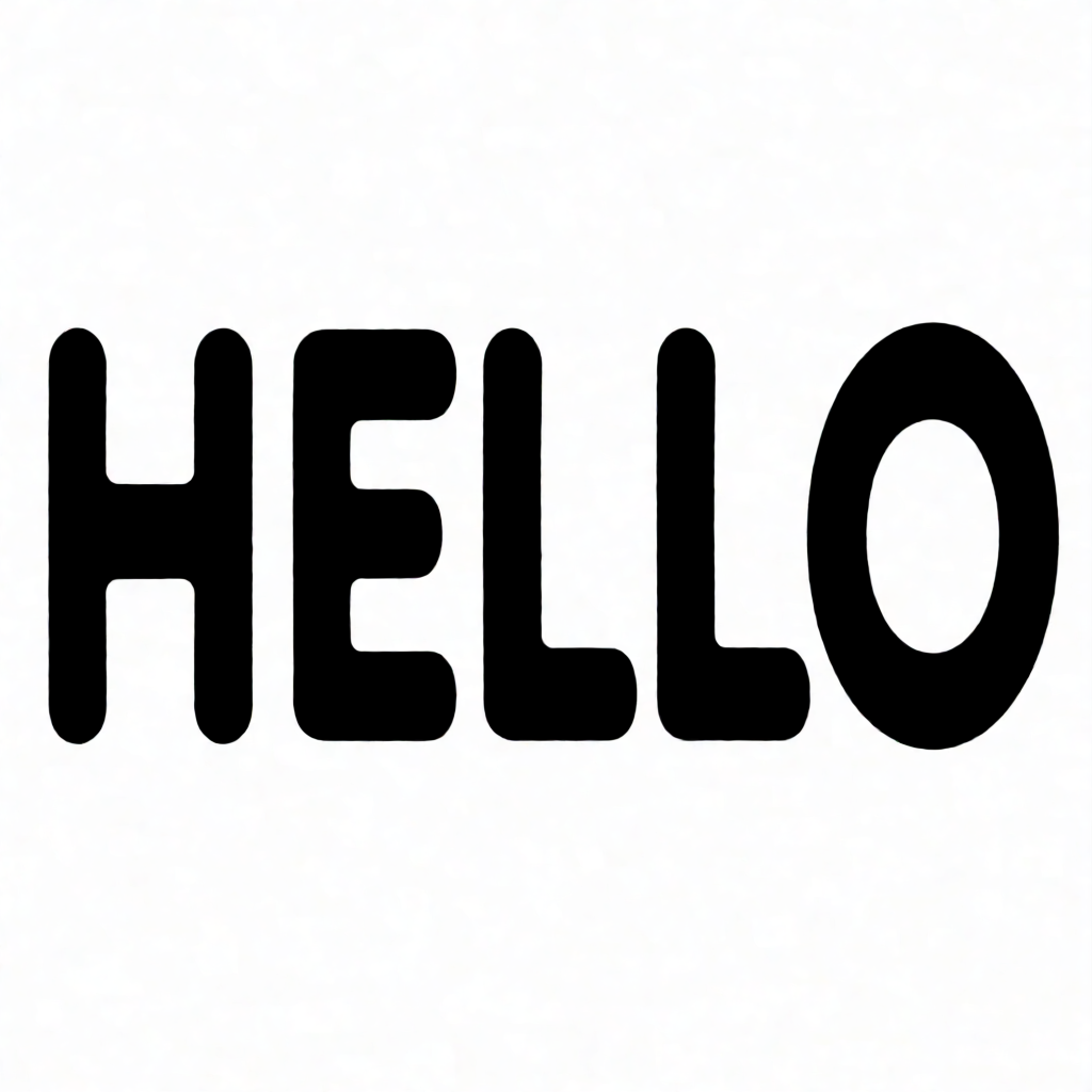 A single large word 'HELLO' centered on a white background