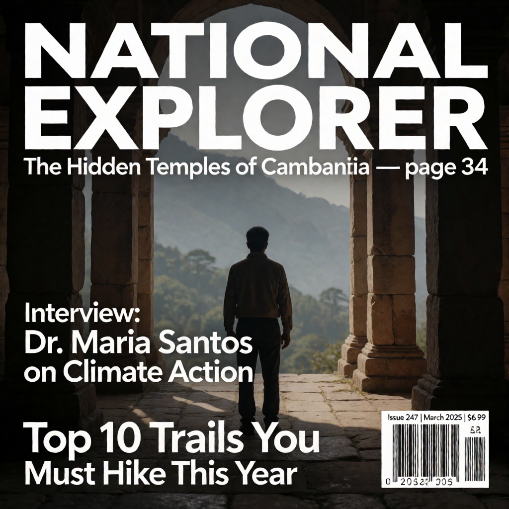 A magazine cover titled 'NATIONAL EXPLORER' with cover lines