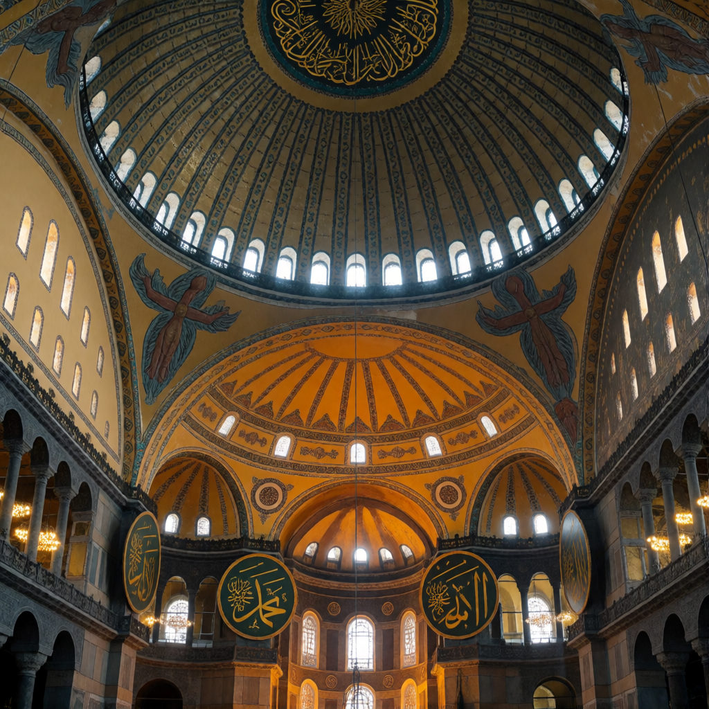 The Hagia Sophia interior showing the massive central dome,