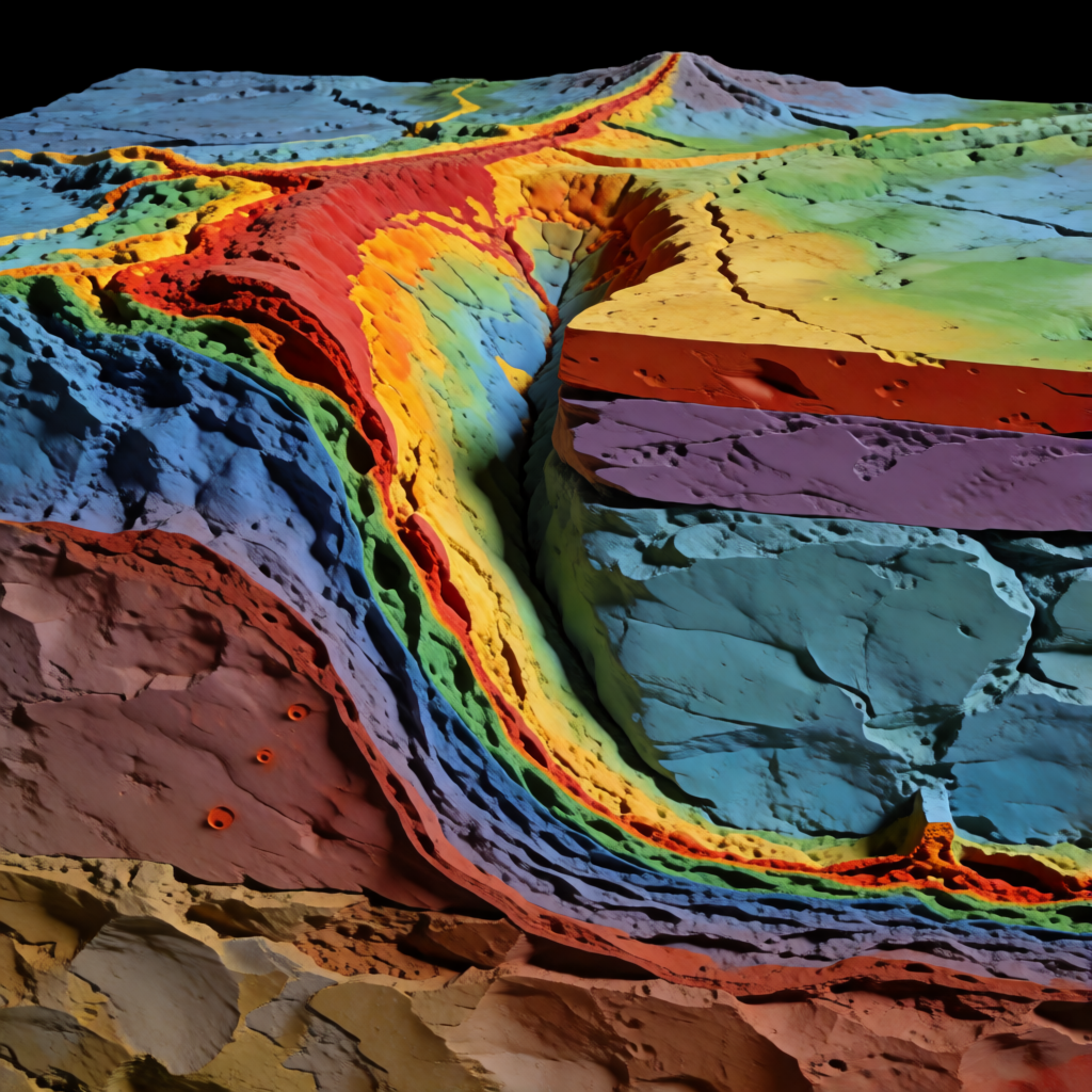 A cross-section showing tectonic plates at a convergent boun
